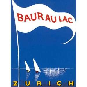  BAUR AU LAC ZURICH SWITZERLAND SAILBOAT CRATE LABEL PRINT 