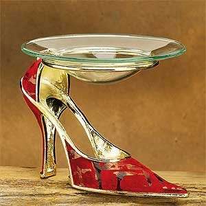    High Heel Shoe Design Glass Oil Burner Red