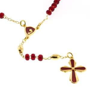 Red Rosary With Faceted 4mm Beads   16 Necklace   19 Overall 
