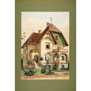  1903 Chromolithograph Villa Home Henry Roquette Germany 