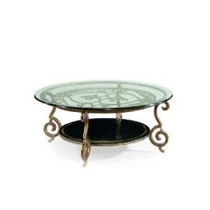 Round Cocktail Table w/ Glass Top by Bernhardt   Golden Mottled finish 