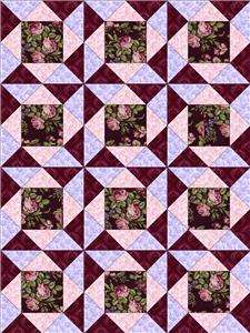RJR Giselle Mauve Pink Burgundy Violet Floral Rose Pre cut Quilt Kit 