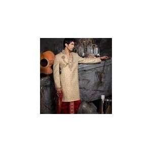    Beige Pure Banarasi Fabric Kurta with Dhoti