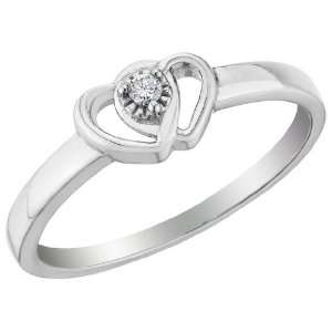  Diamond Double Heart Promise Ring in Sterling Silver, Size 