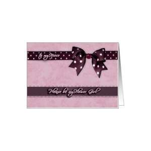   please be my flower girl, purple and pink, bow and ribbon effect Card