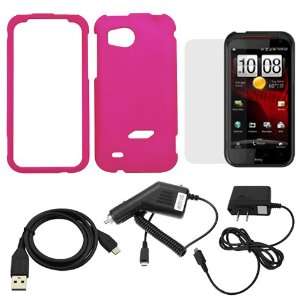  GTMax Hot Pink Hard Rubberized Snap On Case + Car Charger 