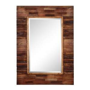  Wall Beveled Mirror with Frame in Natural Finish Beauty