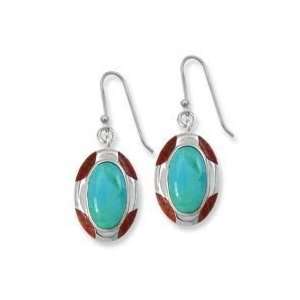  .925 Silver, Turquoise & Red Coral Earrings Jewelry