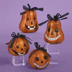   Goofy Pumpkin Face Glittered Halloween Ornaments 4