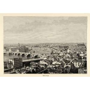 1882 Antique Wood Engraving Art Toulouse France Cityscape 