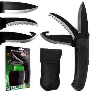   Stainless Steel Tri Blade Knife w/ Carrying Bag
