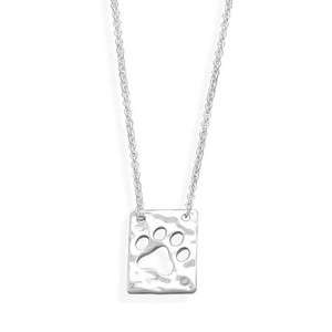   Sterling Silver Dog Paw Print Cut Out Necklace CZ Puppy Charm  
