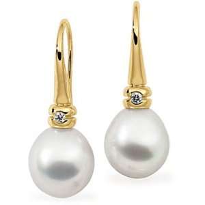   Gold Paspaley South Sea Cultured Fine Drop Pearl and Diamond Earrings