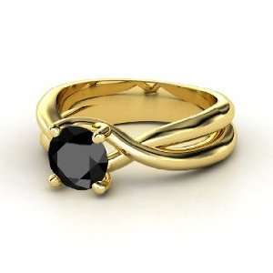  Entwined Ring, Round Black Diamond 14K Yellow Gold Ring Jewelry