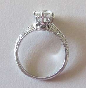 GIA Hand Engraved Platinum Art Deco Diamond Ring 1.74Cts.  