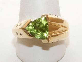Estate 14K Solid Gold 1.54ct Trillion Peridot & Diamond Womans Ring 