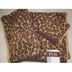  Brown & Dark Brown Leopard Print Bath Towel ~ 3 Piece Set 