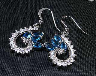 Xmas Fashion Jewelry 2cm Blue Sapphire White Gold GP Dangle Drop 