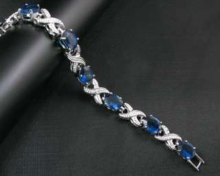 Fashion Jewelry Xmas Gift Blue Sapphire White Gold GP Bracelet Hand 
