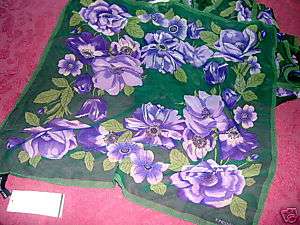 JONES NEW YORK DK GREEN FLORAL SQUARE SCARF NWT$20  