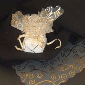 Ivory Sheer Organza Scalloped Edged Squares with Gold Swirl Pattern 