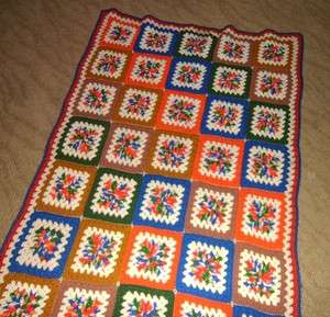 Handmade Crocheted Afghan Granny Square Multi Color 3½ x 5 feet EUC 