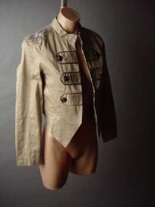 MILITARY Desert Cadet Collar Beaded Chain Shoulder Crop Cropped Blazer 