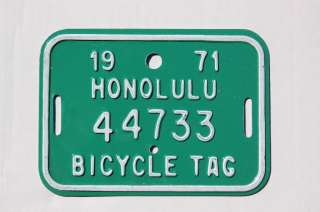 NEW MINT CONDITION HAWAII BICYCLE BIKE LICENSE PLATE TAGS FROM 1971 