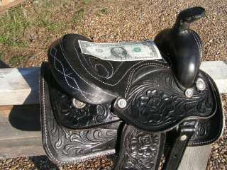 Sm Childs Hobby Rocking r Miniature Horse Saddle BLACK Tooled Leather 
