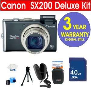  Canon PowerShot SX200 IS 12.1 MP Digital Camera (Black) + 4 GB High 