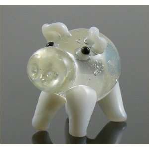  Hippo/Hippopotamus Clear & White glass Figurine approx. 1 