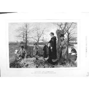 1883 HOMELESS FAMILY CHILDREN COUNTRY SCENE FINE ART 