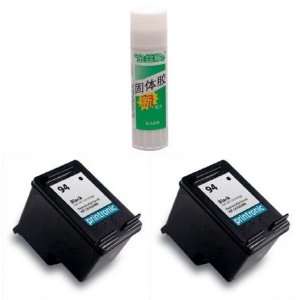 Two Black Remanufactured Ink Cartridges HP 94 (C8765WN) HP94 + Glue 
