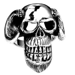  Mens Sterling Silver Horned Grinning Skull Ring   Size  9 