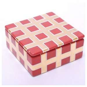  Waylande Gregory Grid Red Small Square Trinket Box (5 in x 