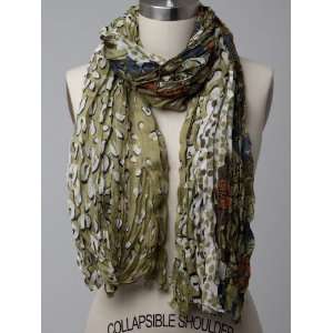  Animal and Flower Printed Scarf Green