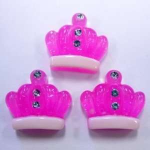  5pc Hot Pink Glitter Crowns Flat Back Resins Cabochons 