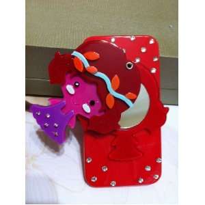 com Luxury Designer Case with Cute Red Girl Mirror for Apple Iphone 4 