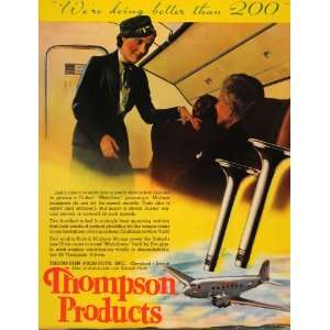 1937 Ad Thompson Valves United Airline Cabin Stewardess   Original 