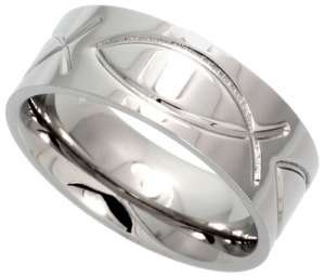 Stainless Steel CHRISTIAN FISH BAND RING rss139  