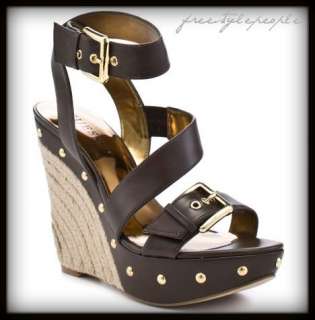 New GUESS Dark Brown DARLISHA Platform Wedge Strappy Sandals Shoes 