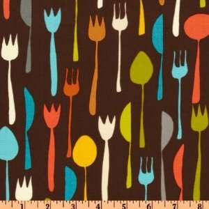 44 Wide Metro Cafe Utencils Brown/Multi Fabric By The 