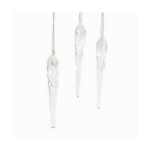  12 Iridescent Glass And Glitter Icicle Ornaments CHRISTMAS 