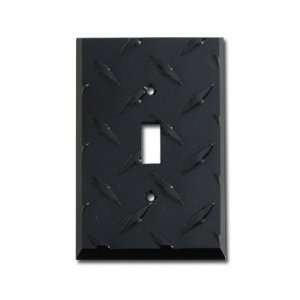  Diamond Plate Aluminum   Black Switch Plate / 1 Toggle 