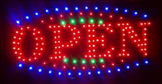 MOTION LED OPEN SIGN WITH BLUE RUNNING LIGHTS 19X10 #N1  