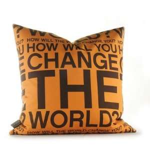Change the World Pillow in Orange and Chocolate 