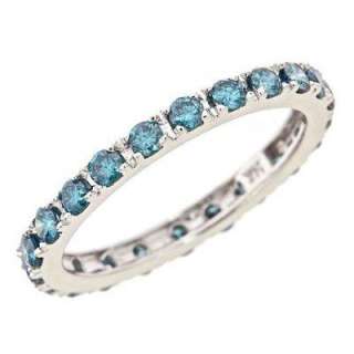   Womens Blue Diamond Eternity Wedding Band Ring 14k White Gold  