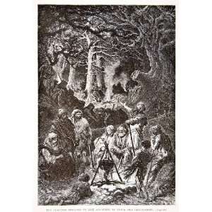   Peasant Uprising Campfire Forest Medieval   Original Woodcut Home