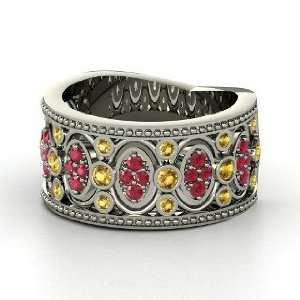 Renaissance Band, Sterling Silver Ring with Citrine & Ruby