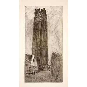  1911 Print Mechelen Belgium St. Rombaud Cathedral Clock 